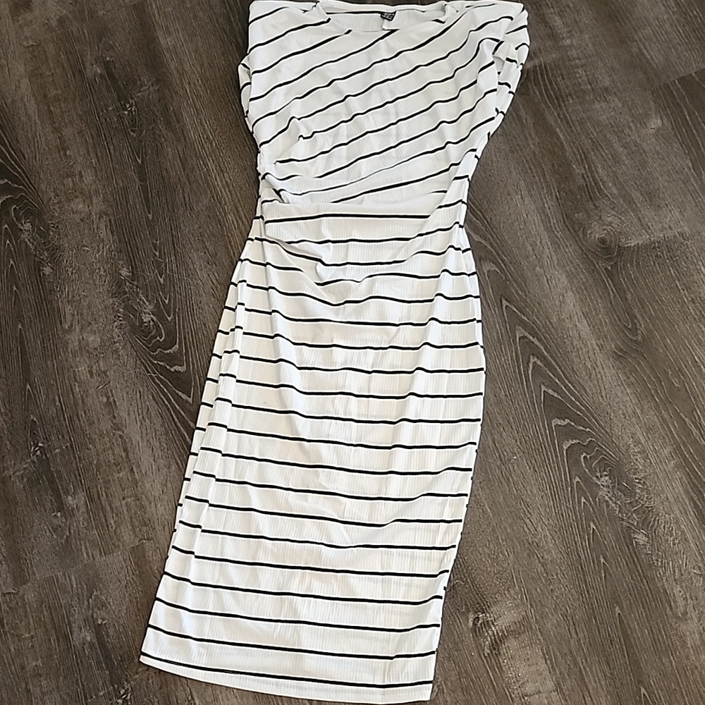 White and Black Striped Midi Dress